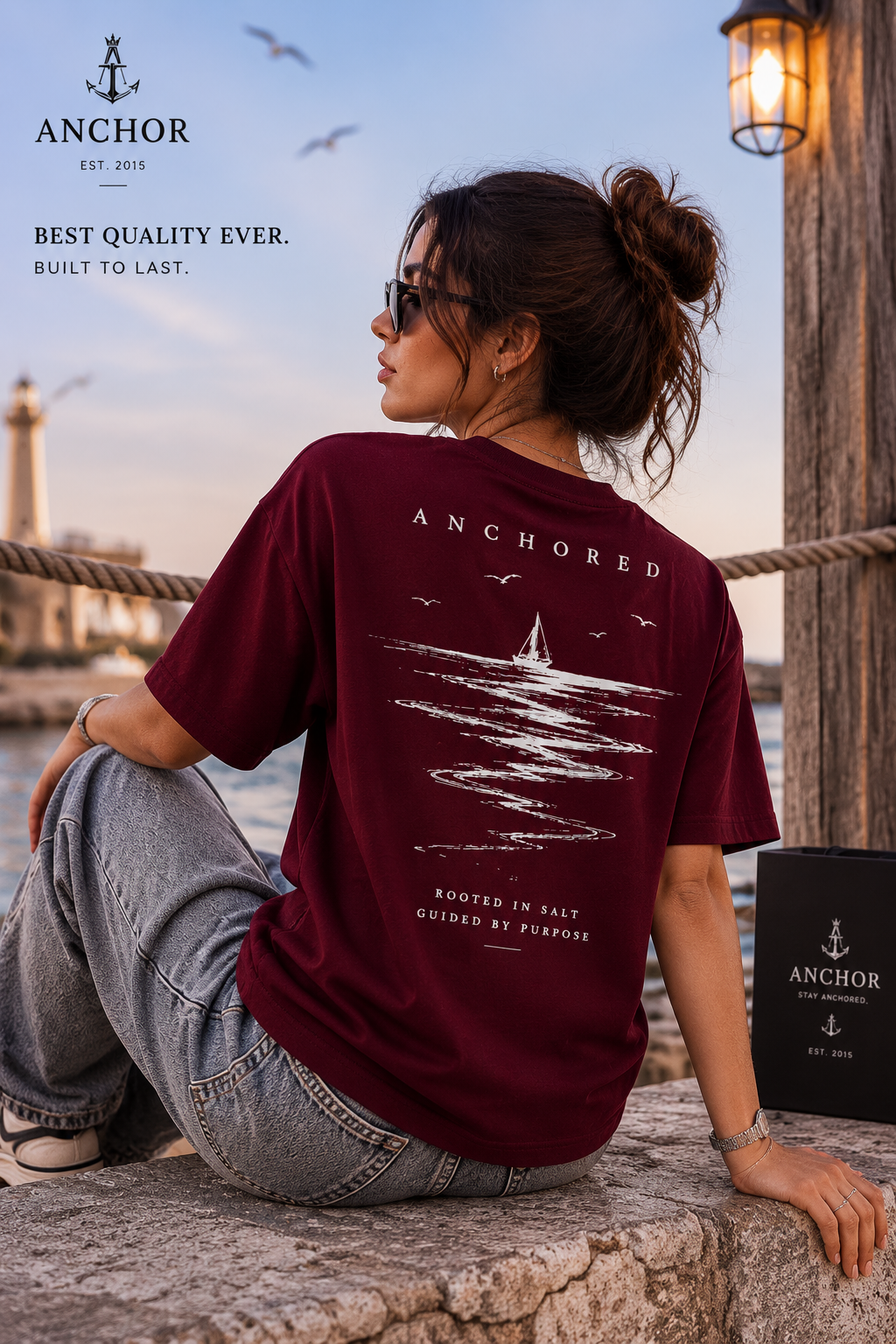 Anchor Women's Anchored Ship Box Fit T-Shirt – Burgundy