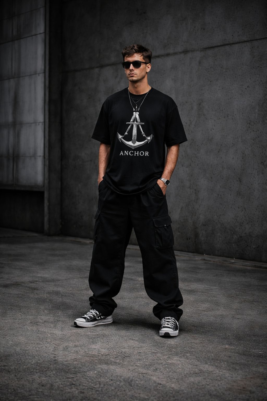Anchor Signature Oversized T-Shirt – Black