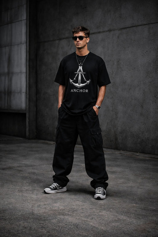 Anchor Signature Oversized T-Shirt – Black